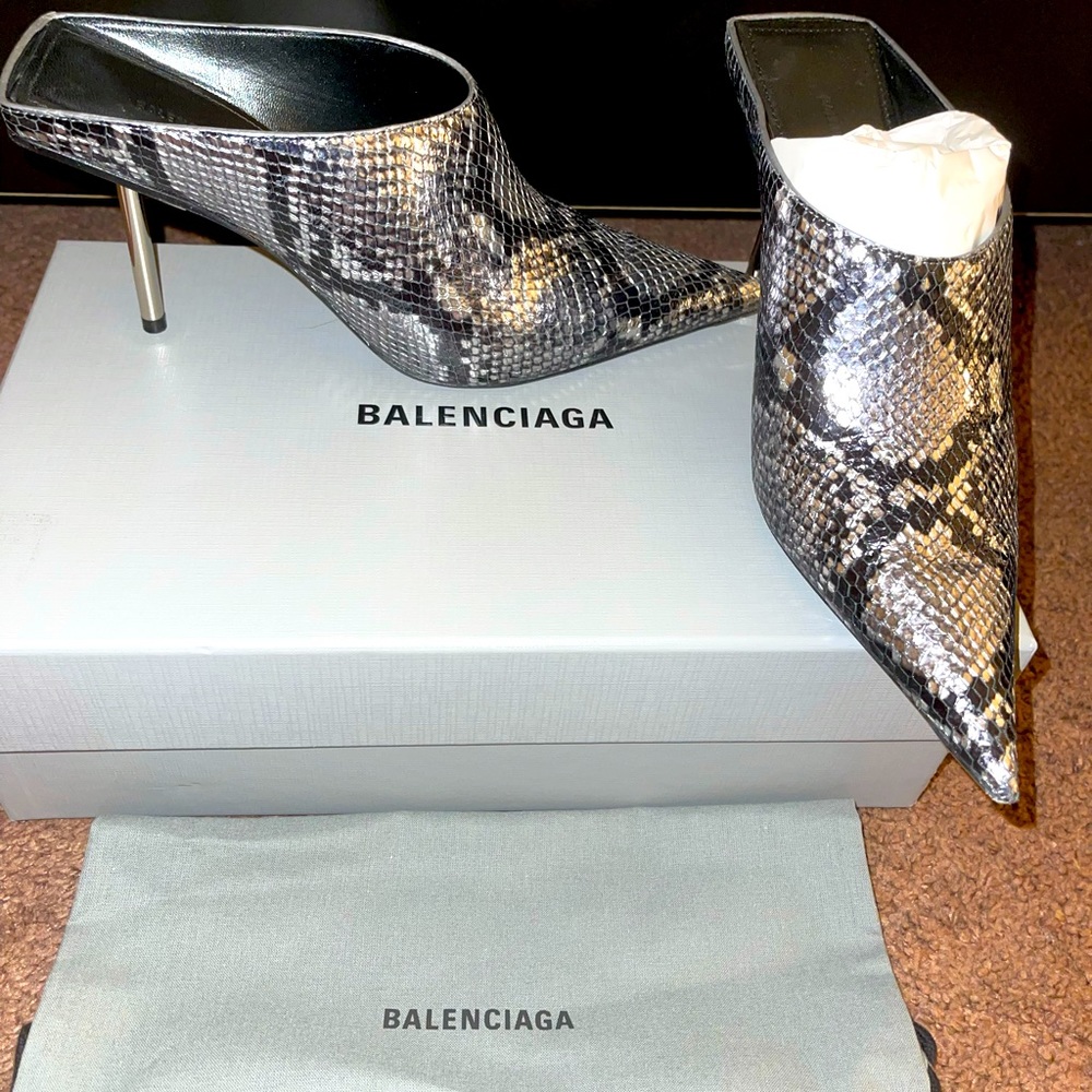 Balenciaga Silver Snake Print Mules 🐍